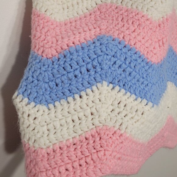 Handmade Afghan Crochet Chevron Stitch Baby Blanket Pink Blue Gift Newborn Knit - Picture 5 of 7
